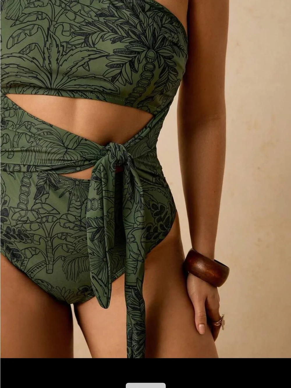 One-Shoulder Olive Green Tie-Waist One-Piece Swimsuit